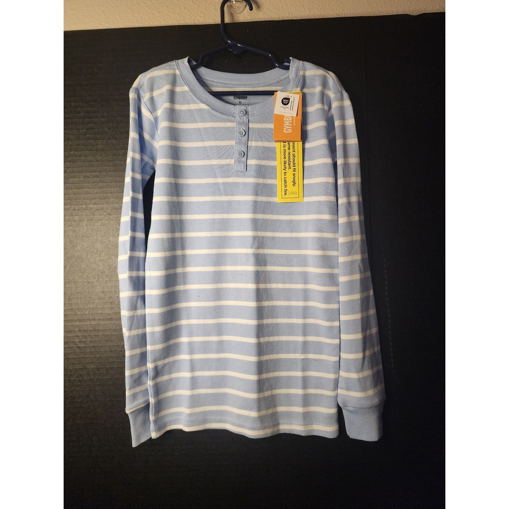 Gymboree Girls Homegrown Organic Cotton Striped Henley Pajama Top Blue White 10